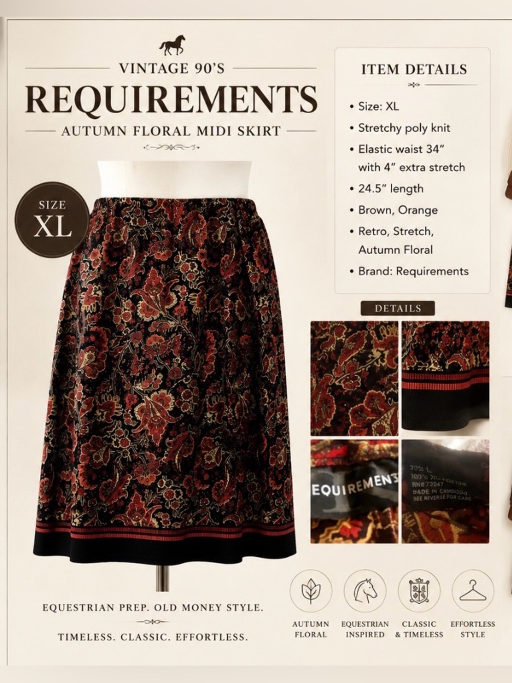 *Retro 90’s- Y2K skirt - Requirements - brown & orange autumn toned, floral